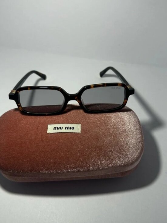 Miu Miu Tortoiseshell Rectangular Sunglasses with Gold Accents